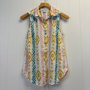 Ariat Western Boho Ikat Snap Front Tank Top Size S Festival Summer Southwestern
